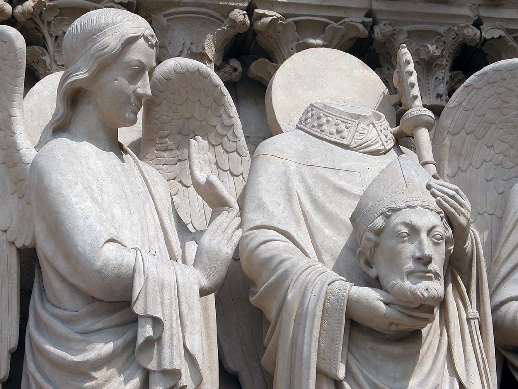 Paris 08 Notre Dame Saint Denis Holding his Head in his Hands Close Up 